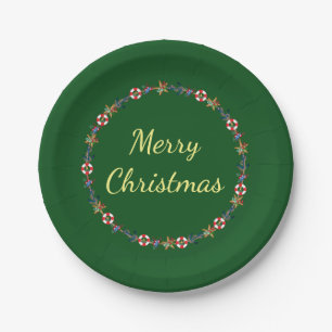 Festive Christmas Nautical Wreath Merry Christmas Paper Plate
