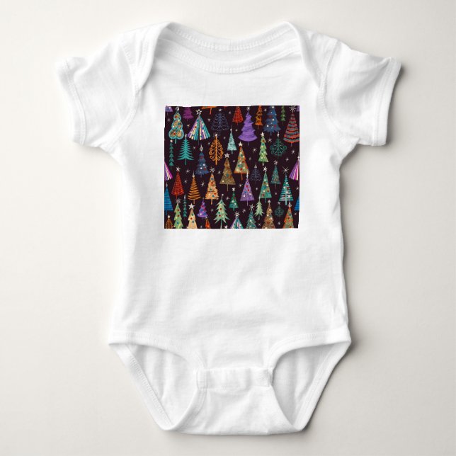 Festive Christmas New Year Pattern Baby Bodysuit (Front)