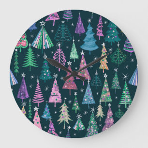Festive Christmas New Year Pattern Large Clock