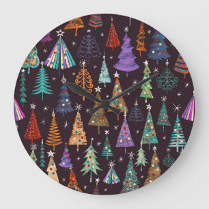 Festive Christmas New Year Pattern Large Clock