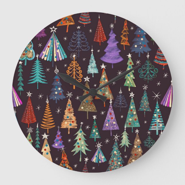 Festive Christmas New Year Pattern Large Clock (Front)