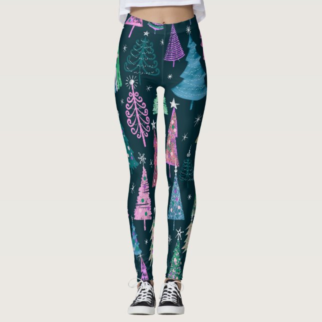 Festive Christmas New Year Pattern Leggings (Front)