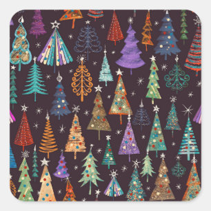 Festive Christmas New Year Pattern Square Sticker
