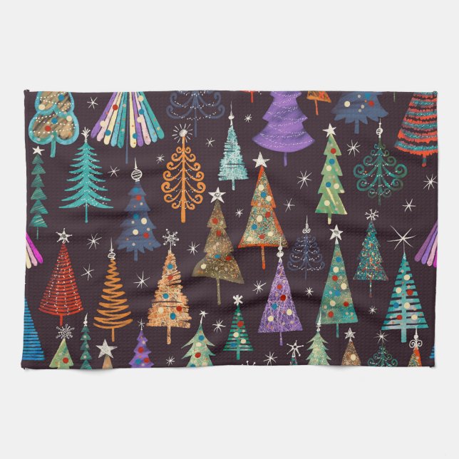 Festive Christmas New Year Pattern Tea Towel (Horizontal)