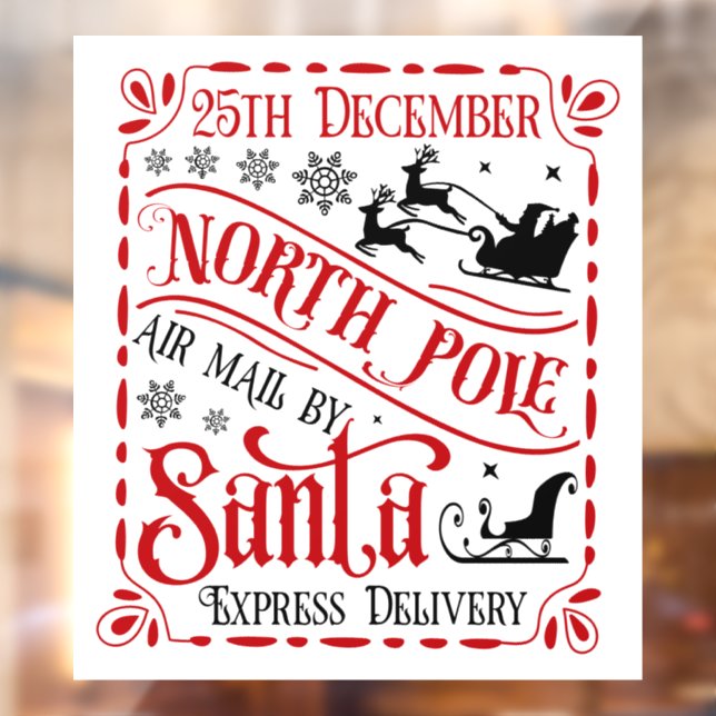 Festive Christmas North Pole air mail Window Cling (Sheet 2)