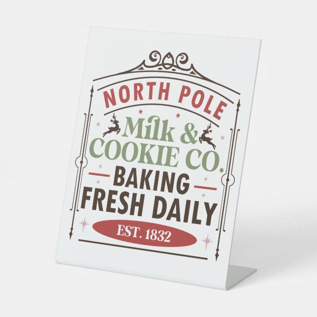 festive Christmas North Pole milk and cookie  Pedestal Sign (Front)