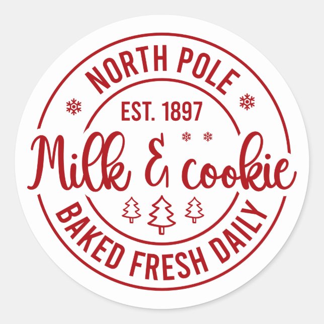 Festive Christmas North Pole milk cookie Classic Round Sticker (Front)