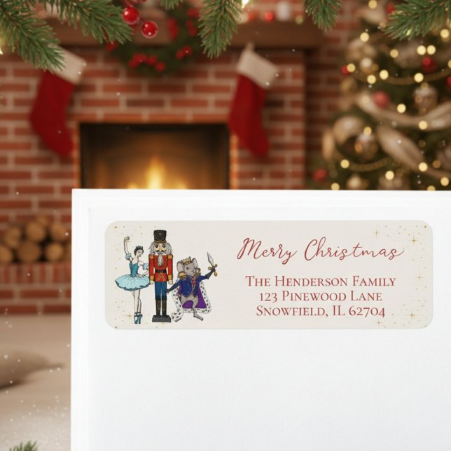 Festive Christmas Nutcracker Ballet Return Address (Colorful Festive Merry Christmas Seasonal Nutcracker Ballet Return Address Labels in Elegant Ivory)