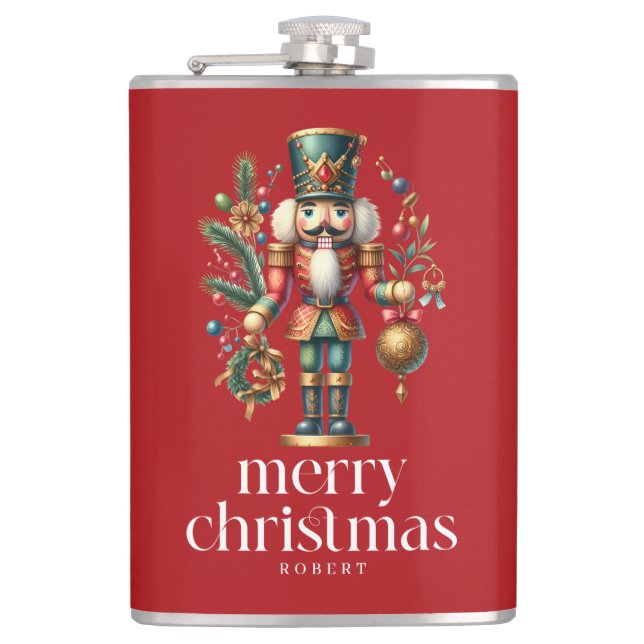 Festive Christmas Nutcracker Custom Photo Hip Flask (Front)