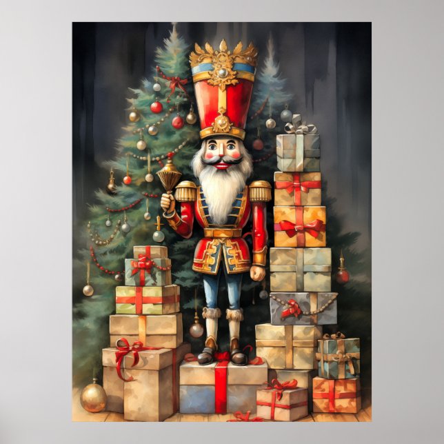 Festive Christmas Nutcracker Painting Holiday Poster (Front)