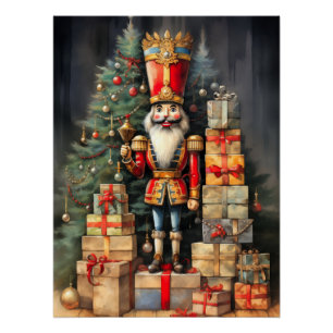 Festive Christmas Nutcracker Painting Holiday Poster