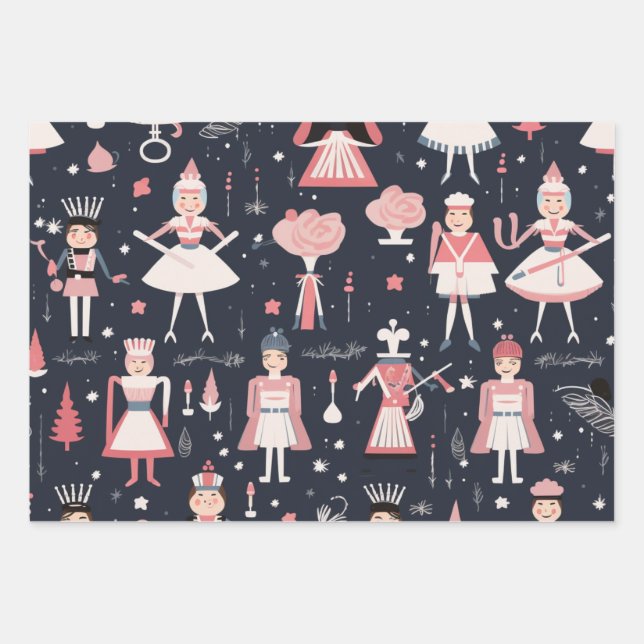 Festive Christmas Nutcracker Theme Pattern Wrapping Paper Sheet (Front)