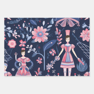 Festive Christmas Nutcracker Theme Pattern Wrapping Paper Sheet