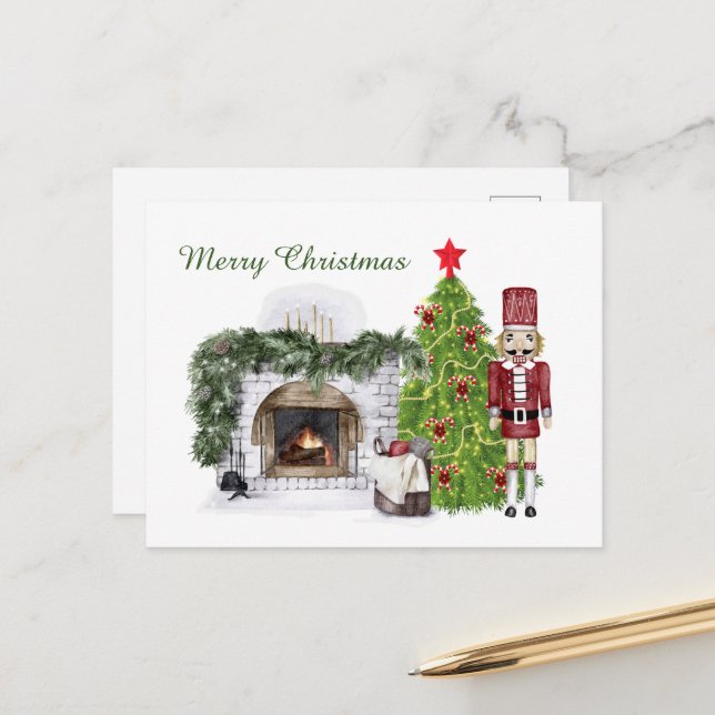 festive Christmas nutcracker tree Holiday Postcard (Front/Back In Situ)