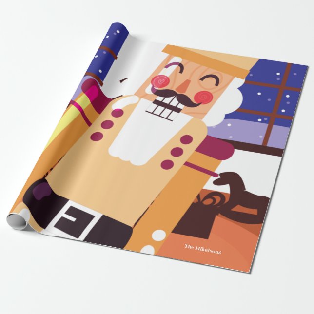 Festive Christmas Nutcracker Wrapping Paper (Unrolled)