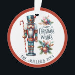 Festive Christmas Nutcrackers Custom Text Ornament<br><div class="desc">Colourful Christmas nutcracker ornament design with holiday symbols on a white background with a personalizable family name.</div>