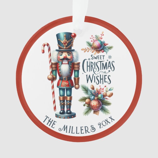 Festive Christmas Nutcrackers Custom Text Ornament (Front)