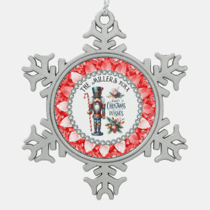 Festive Christmas Nutcrackers Red Diamonds Frame Snowflake Pewter Christmas Ornament