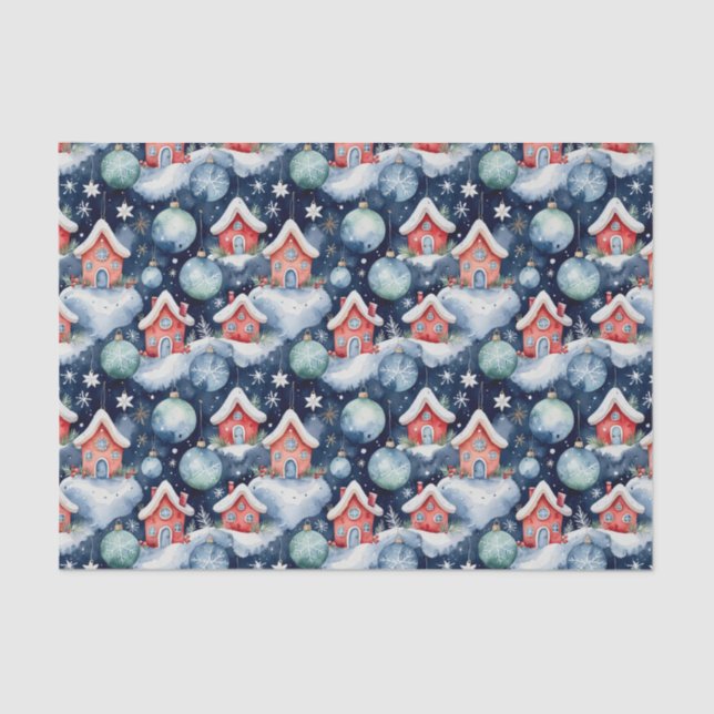 Festive Christmas Ornament Pattern in Watercolor Tissue Paper (Front)