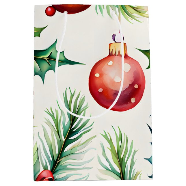 Festive Christmas Ornament Patterns  Medium Gift Bag (Front)