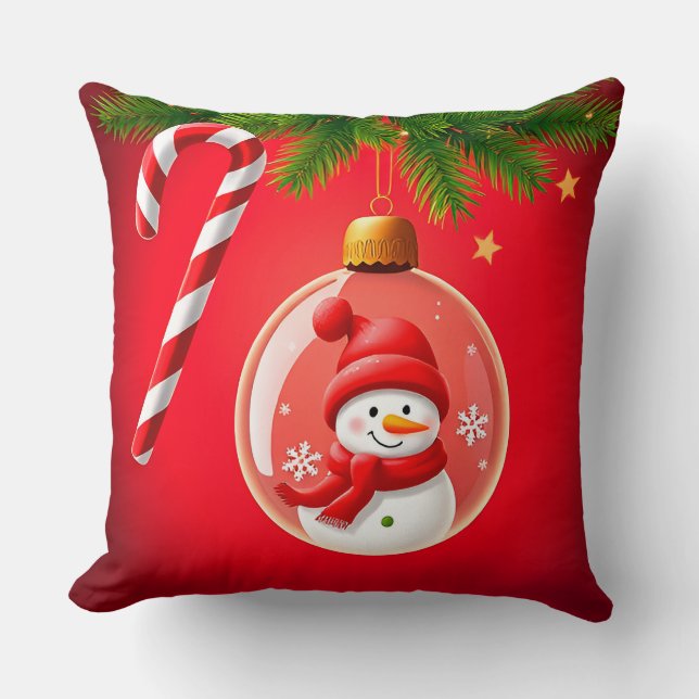 Festive Christmas Ornament with Snowman Cushion (Front)