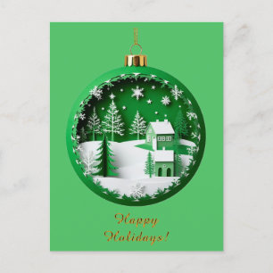 Festive Christmas Ornament with Winter Scene Holiday Postcard