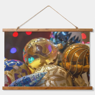 Festive Christmas Ornaments Close-Up Hanging Tapestry