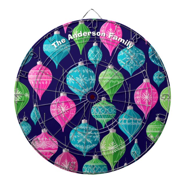 Festive Christmas Ornaments Colourful Personalised Dartboard (Front)