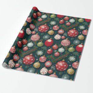 Festive Christmas Ornaments Illustrations Wrapping Paper