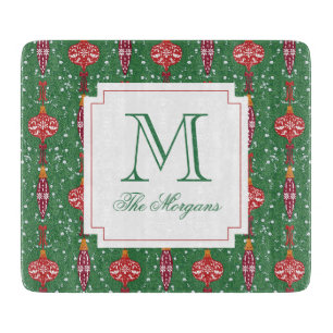 Festive Christmas Ornaments Monogram Cutting Board