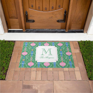 Festive Christmas Ornaments Monogram Doormat