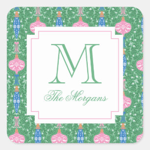 Festive Christmas Ornaments Monogram Gift Square Sticker