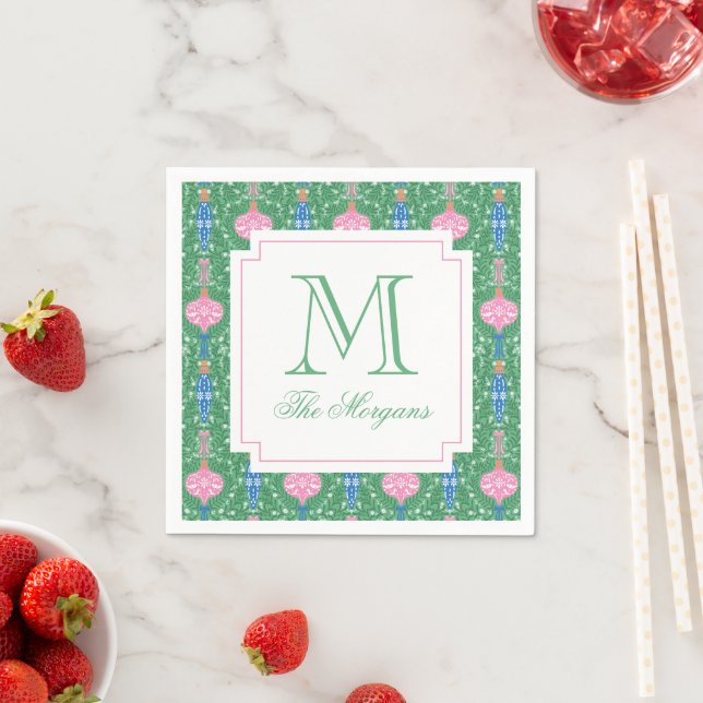 Festive Christmas Ornaments Monogram Napkin (Insitu)