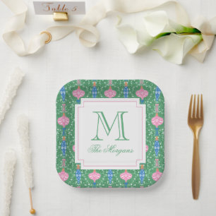 Festive Christmas Ornaments Monogram Paper Plate