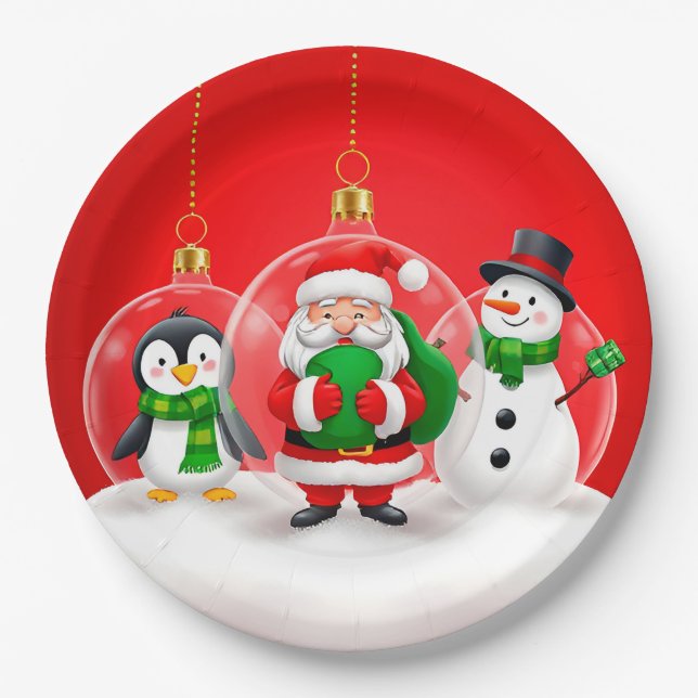 Festive Christmas Ornaments Paper Plate (Front)