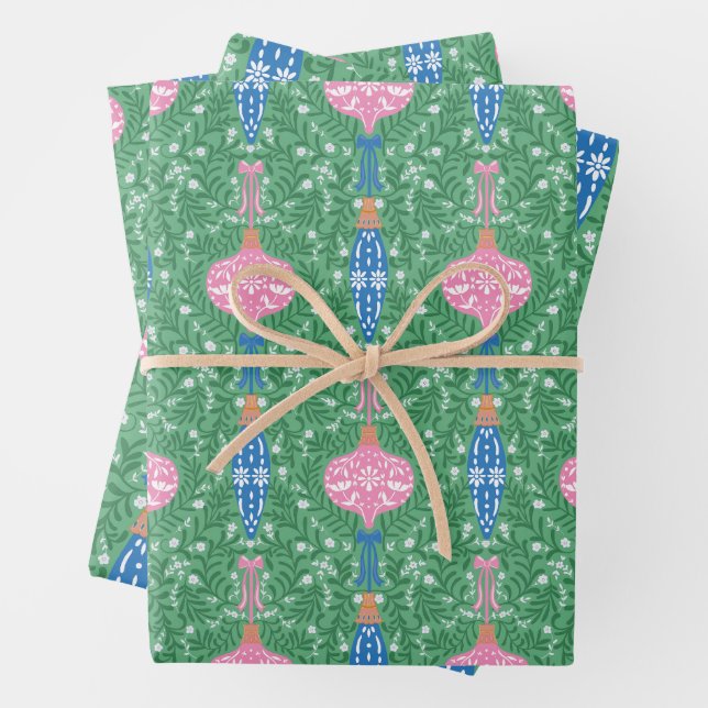 Festive Christmas Ornaments Pattern Wrapping Paper Sheet (In situ)