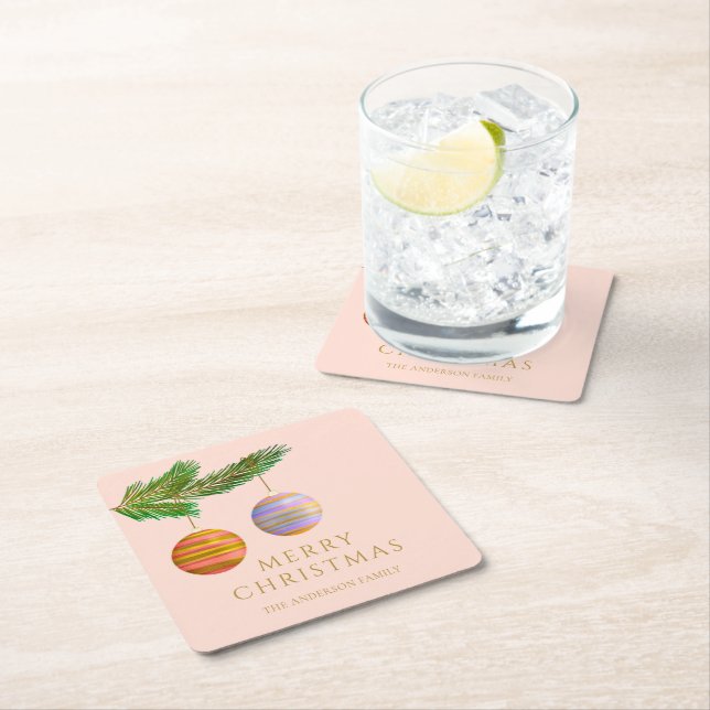 Festive Christmas Ornaments Personalised  Square Paper Coaster (Insitu)