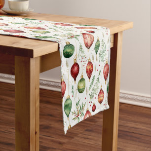 Festive Christmas Ornaments Seamless Pattern Short Table Runner