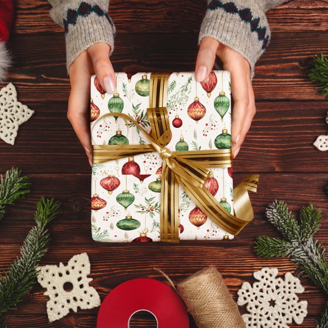 Festive Christmas Ornaments Seamless Pattern Wrapping Paper (Creator Uploaded)