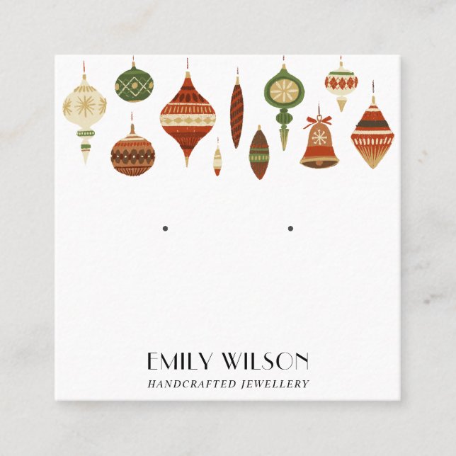 FESTIVE CHRISTMAS ORNAMENTS STUD EARRING DISPLAY SQUARE BUSINESS CARD (Front)