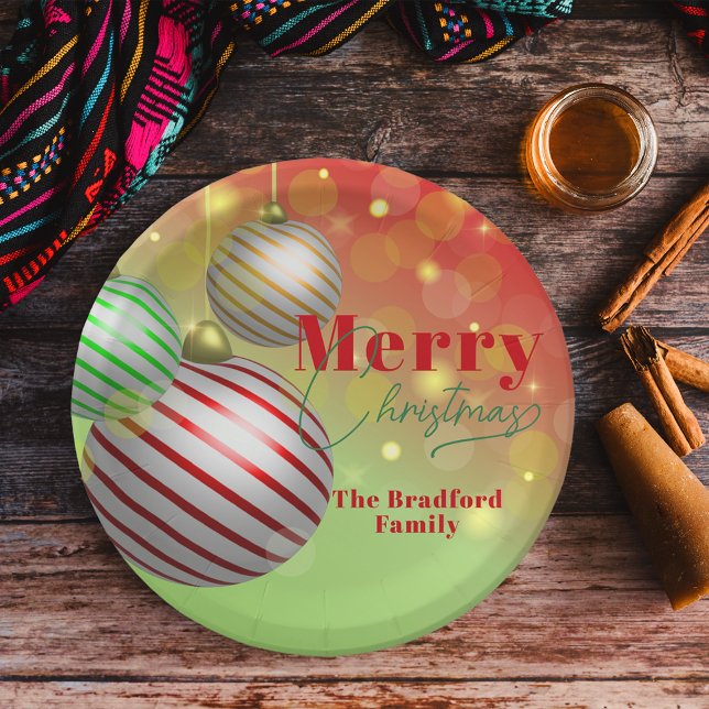 Festive Christmas Ornaments Twinkling Gold Lights Paper Plate (Creator Uploaded)