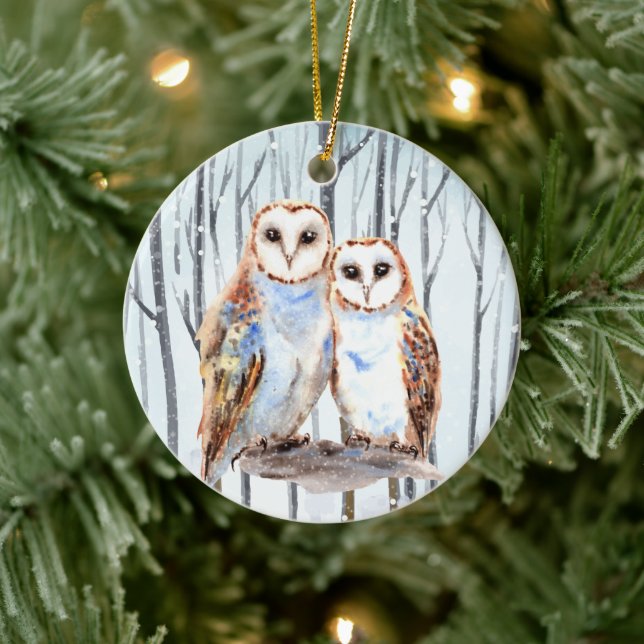 festive Christmas owl add sentiment Ceramic Tree Decoration (Tree)