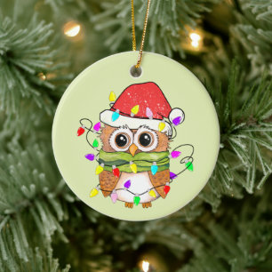 festive Christmas owl add sentiment Ceramic Tree Decoration