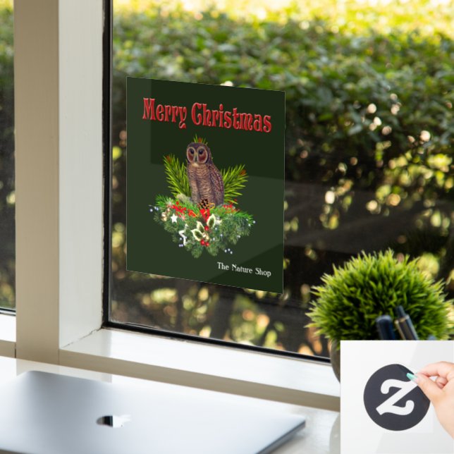 Festive Christmas Owl Nature and Wildlife Holiday Window Cling (Office)