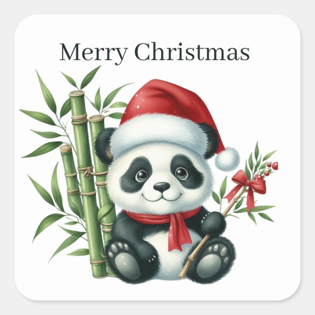 Festive Christmas panda add text  Square Sticker (Front)