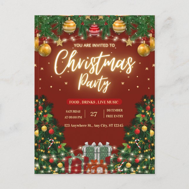 Festive Christmas Party Invitation Postcard (Front)