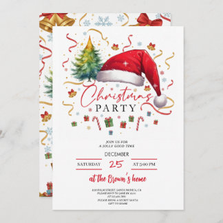 Festive Christmas Party Invitation Red Santa Hat