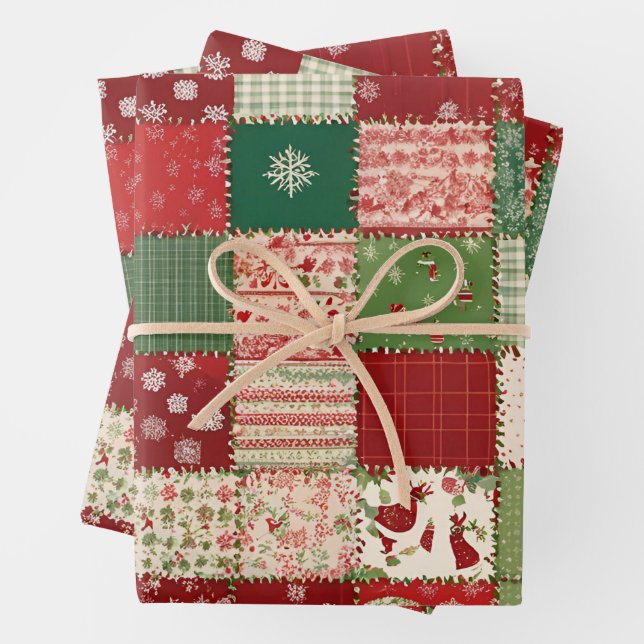 Festive Christmas Patchwork, Quilting Fabric  Wrapping Paper Sheet (In situ)