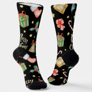 Festive Christmas Pattern Candy Canes, Stockings Socks