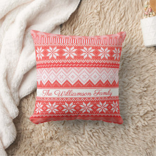 Festive Christmas Pattern Custom Family Name Cushion